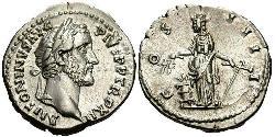 1 Денарій Римська імперія (27BC-395) Срібло Антоній Пій  (86-161)
