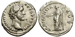 1 Денарій Римська імперія (27BC-395) Срібло Антоній Пій  (86-161)