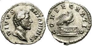 1 Денарій Римська імперія (27BC-395) Срібло Антоній Пій  (86-161)