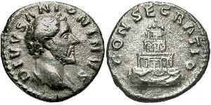 1 Денарій Римська імперія (27BC-395) Срібло Антоній Пій  (86-161)