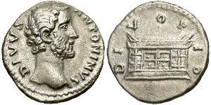 1 Денарій Римська імперія (27BC-395) Срібло Антоній Пій  (86-161)