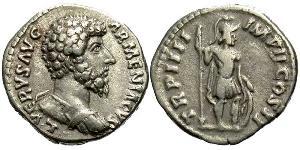 1 Денарій Римська імперія (27BC-395) Срібло Луцій Вер (130-169)