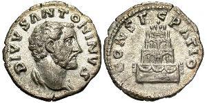 1 Денарій Римська імперія (27BC-395) Срібло Антоній Пій  (86-161)