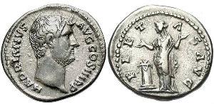 1 Денарій Римська імперія (27BC-395) Срібло Адріан (76 - 138) 