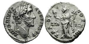 1 Денарій Римська імперія (27BC-395) Срібло Антоній Пій  (86-161)