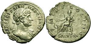 1 Денарій Римська імперія (27BC-395) Срібло Адріан (76 - 138) 