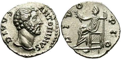 1 Денарій Римська імперія (27BC-395) Срібло Антоній Пій  (86-161)