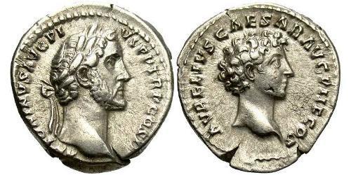 1 Денарій Римська імперія (27BC-395) Срібло Антоній Пій  (86-161)