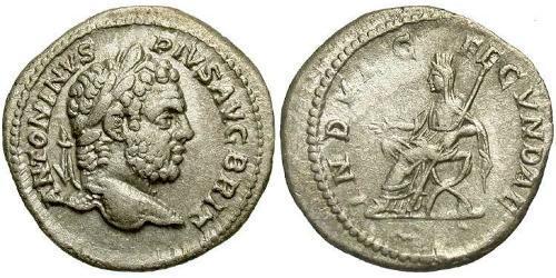 1 Денарій Римська імперія (27BC-395) Срібло Каракалла (188-217)