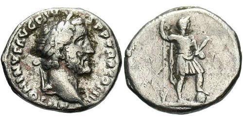 1 Денарій Римська імперія (27BC-395) Срібло Антоній Пій  (86-161)