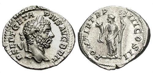 1 Денарій Римська імперія (27BC-395) Срібло Гета  (189-211)