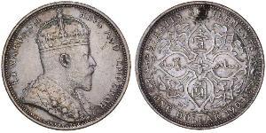 1 Долар Стрейтс-Сетлментс (1826 - 1946) Срібло Едвард VII (1841-1910)