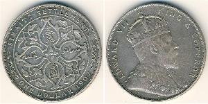 1 Долар Стрейтс-Сетлментс (1826 - 1946) Срібло Едвард VII (1841-1910)