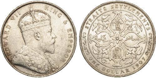 1 Долар Стрейтс-Сетлментс (1826 - 1946) Срібло Едвард VII (1841-1910)