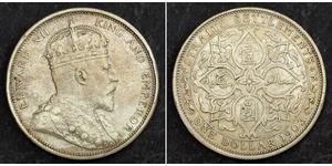 1 Доллар Стрейтс-Сетлментс (1826 - 1946) Серебро Эдуард VII (1841-1910)