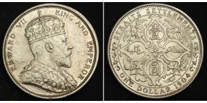 1 Доллар Стрейтс-Сетлментс (1826 - 1946) Серебро Эдуард VII (1841-1910)