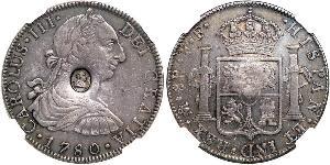 1 Доллар / 8 Реал Соединённое королевство Великобритании и Ирландии (1801-1922) / Новая Испания (1519 - 1821) Серебро Карл IV король Испании (1748-1819) / Георг III (1738-1820)