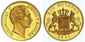 1 Дукат Королівство Баварія (1806 - 1918) Золото Максиміліан II (король Баварії)(1811 - 1864)