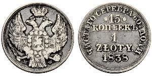 1 Злотый / 15 Копейка Царство Польское (1815-1915) / Российская империя (1720-1917) Серебро Николай I (1796-1855)