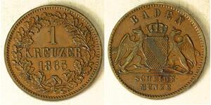 1 Крейцер Велике герцогство Баден (1806-1918) Мідь Frederick I, Grand Duke of Baden (1826 - 1907)