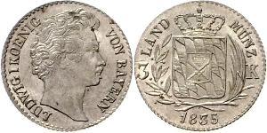 1 Крейцер Королівство Баварія (1806 - 1918) Срібло Людвиг I (король Баварії)(1786 – 1868)