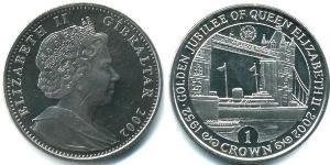 1 Крона Gibraltar (1704 - ) Никель/Медь Елизавета II (1926-2022)