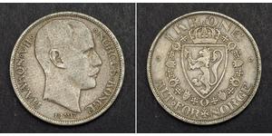1 Крона Королевство Норвегия (1905 - ) Серебро Хокон VII (1872 - 1957)