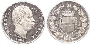 1 Лира Kingdom of Italy (1861-1946) Серебро Умберто I (1844-1900)