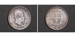 1 Лира Kingdom of Italy (1861-1946) Серебро Victor Emmanuel II of Italy (1820 - 1878)