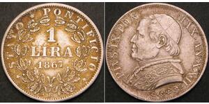 1 Лира Папская область (752-1870) Серебро Пий IX (1792- 1878)