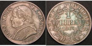 1 Лира Папская область (752-1870) Серебро Пий IX (1792- 1878)