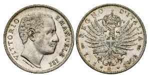 1 Ліра Kingdom of Italy (1861-1946) Срібло Виктор Эммануил III (1869 - 1947)