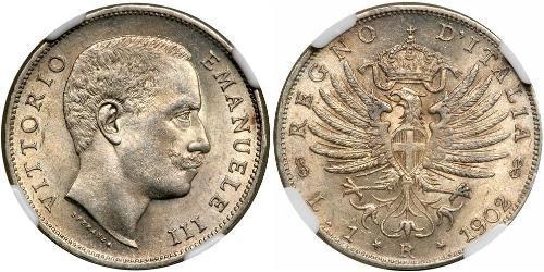 1 Ліра Kingdom of Italy (1861-1946) Срібло Виктор Эммануил III (1869 - 1947)