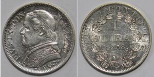 1 Ліра Папська держава (752-1870) Срібло Пій IX (1792- 1878)