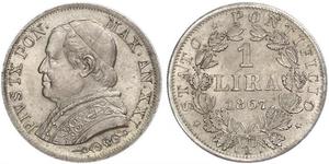 1 Ліра Папська держава (752-1870) Срібло Пій IX (1792- 1878)