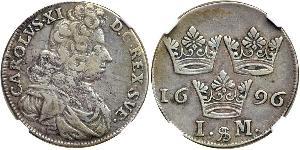1 Марка Швеция Серебро Карл XI король Швеции (1655-1697)