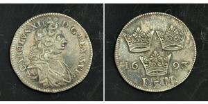 1 Марка Швеція Срібло Карл XI король Швеції (1655-1697)