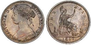 1 Пенни Соединённое королевство Великобритании и Ирландии (1801-1922) Медь Виктория (1819 - 1901)