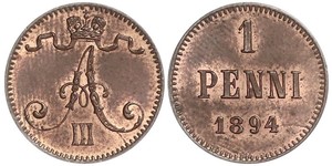 1 Пені Велике князівство Фінляндське (1809 - 1917) Мідь Олександр III (1845 -1894)