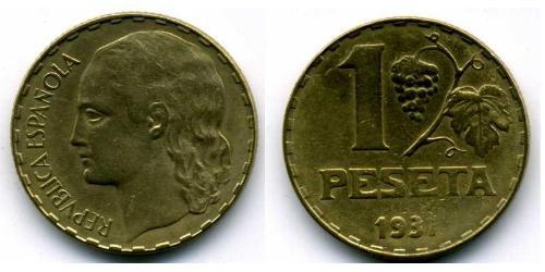 1 Песета Вторая Испанская Республика (1931 - 1939) Латунь 