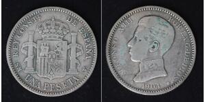 1 Песета Королевство Испания (1874 - 1931) Серебро Alfonso XIII of Spain (1886 - 1941)