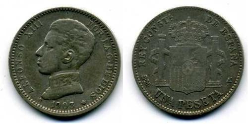 1 Песета Королівство Іспанія (1874 - 1931) Срібло Alfonso XIII of Spain (1886 - 1941)