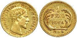 1 Песо Республика Гватемала (1838 - ) Золото Каррера, Рафаэль