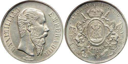 1 Песо Вторая Мексиканская империя (1864 - 1867) Серебро Maximilian I of Mexico (1832 - 1867)