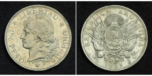 1 Песо Республіка Аргентина (1861 - ) Срібло 