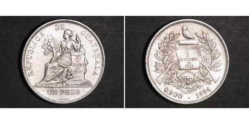 1 Песо Республіка Ґватемала (1838 - ) Срібло 