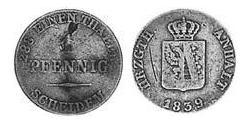 1 Пфенниг Ангальт-Бернбург (1603 - 1863) Медь Александр Карл ,герцог Ангальт-Бернбурга,(1805 – 1863)