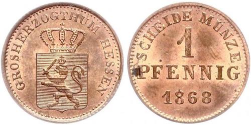1 Пфенниг Великое герцогство Гессен (1806 - 1918) Медь Людвиг III (великий герцог Гессенский)