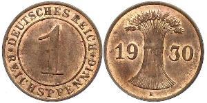 1 Рейхспфенниг / 1 Пфенниг Веймарская республика (1918-1933) Бронза 