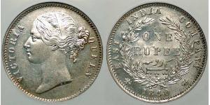 1 Рупия Британская Ост-Индская компания (1757-1858) Серебро Виктория (1819 - 1901)